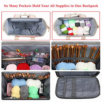 LTINVECK Knitting Bag Backpack,Yarn Storage Organizer Travel Crochet Bag,Large Capacity Tote Bag Yarn Holder Case for Carrying Projects, Knitting Needles, Crochet Hooks Pink - color: Pink