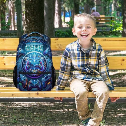 Backpack for Boys Gaming School Bag for Kids Teens Gamer - 17 Inch Large Capacity Bookbag with Video Game for Elementary Middle School - color: Blue