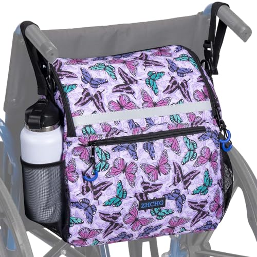 ZHCHG Wheelchair Bags, Wheelchair Backpack with Cup Holder, Wheelchair Bags to Hang on Back, Electric Wheel Chair Accessories, Large Storage Bag for Walker Rollator Purple Butterfly - style: Purple Butterfly