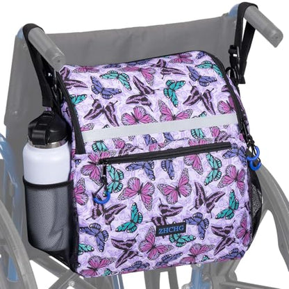 ZHCHG Wheelchair Bags, Wheelchair Backpack with Cup Holder, Wheelchair Bags to Hang on Back, Electric Wheel Chair Accessories, Large Storage Bag for Walker Rollator Purple Butterfly - style: Purple Butterfly