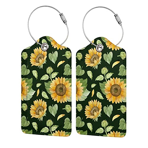 2 Pack Sunflower Luggage Tags for Suitcases, Cool Leather Luggage Tag for Travel, Bag Tag Privacy Name ID Card Bag Labels for Friends Adults Kids Tourists - color: Sunflower