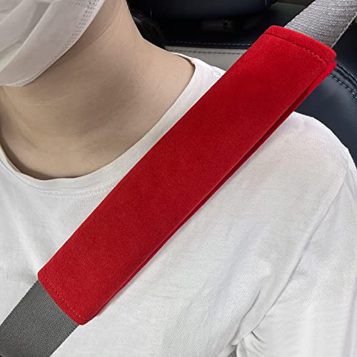 2PCS Suede Universal Car Seat Belt Shoulder Protector Pad,Handbags, Backpacks, Child Straps Protect Your Shoulders and Neck for Adults and Children 30cm/11.8in(Red) - color: Red, size: 11.8in