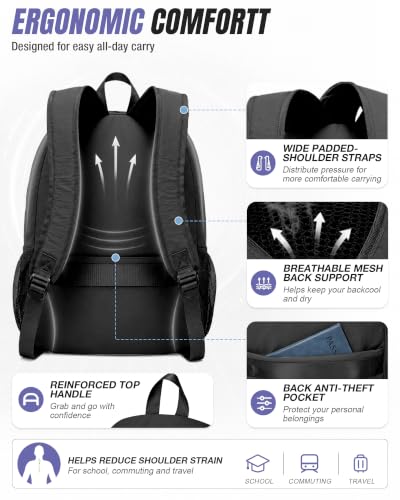 Black Backpack for School, High School Bookbag Back Pack for Teens Girls Boys, Lightweight College Backpack Book Bag for Women Men, Simple Casual Daypack Backpack Mochilas Escolares para Adolescentes - color: A1-black