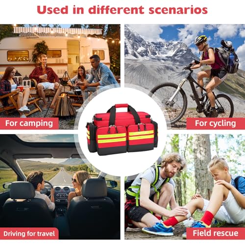 Empty Medical Bag First Aid Bag Home Health,First Aid Storage with Detachable Divider Medical Supplies Emergency Responder for Nursing Student,Therapist,Doctors - color: Red