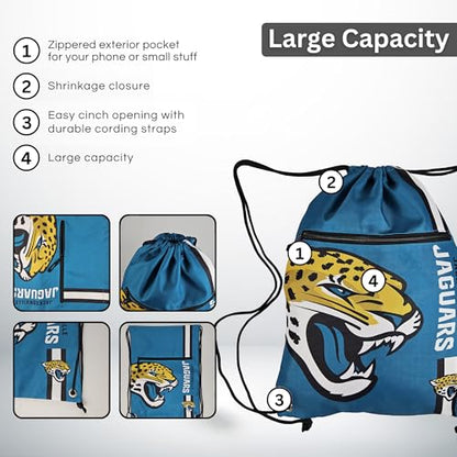 FOCO Jacksonville Jaguars NFL Drawstring Backpack with Zippered Pocket — Officially Licensed, Cordura Nylon - color: Jacksonville Jaguars
