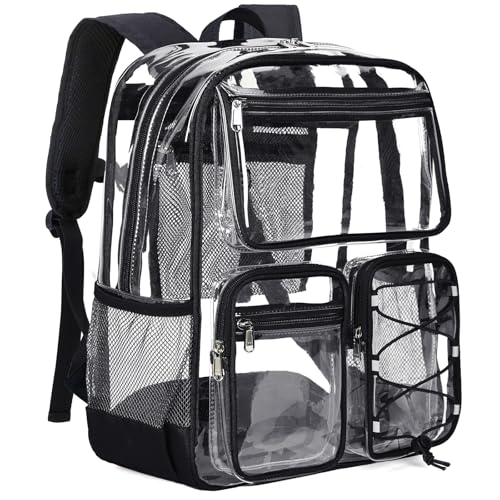 Vorspack Clear Backpack for School - Heavy Duty Clear Bookbag for Girls Boys Large Multi-Pocket See Through Backpacks for Teens, Travel, Work, Festival - Black - color: Black, size: Large