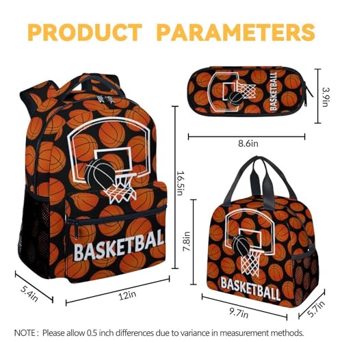 Mercuryelf Basketball Backpack with Lunch Box And Pencil Case, Elementary Kindergarten School Preschool Bookbag for Boys Girls Kids, Set of 3 - color: Basketball-3-2