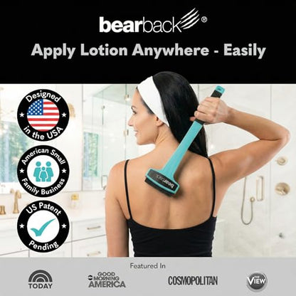 bearback Lotion Applicator for Back & Body Long-Reach Roller for Even Lotion, Sunscreen, Self-Tanner & Medication Application Foldable, Reusable, No-Help Design American Small Business (Teal) - color: Teal