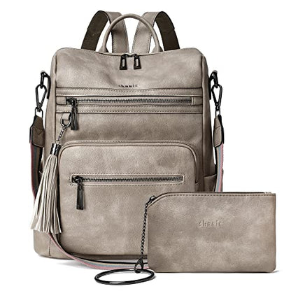 Shrrie Backpack Purse for Women Leather Backpack Fashion Designer Travel Backpack Convertible Shoulder Bag - color: 2-3-two-toned Gray