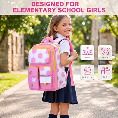 3PCS Kids Backpack Set, School Backpack with Lunch Bag & Pencil Case, Lightweight Waterproof Bookbag for Kids (Pink soccer) - color: Pink Soccer