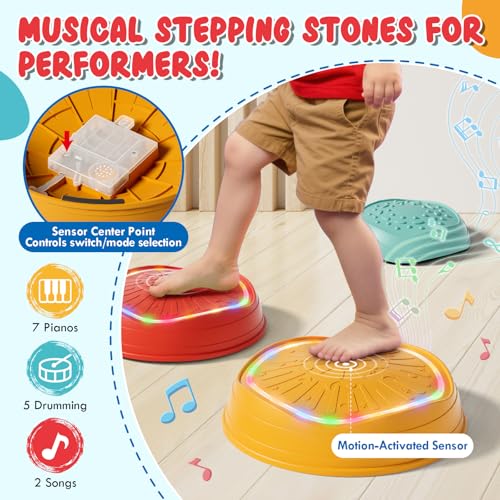 Lehoo Castle Stepping Stones for Kids, Non-Slip Toddler Stepping Stones, Indoor & Outdoor Sensory Toys for Toddlers 1-3, Balance Board Obstacle Course for Kids 3-5 - style: Light