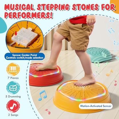 Lehoo Castle Stepping Stones for Kids, Non-Slip Toddler Stepping Stones, Indoor & Outdoor Sensory Toys for Toddlers 1-3, Balance Board Obstacle Course for Kids 3-5 - style: Light