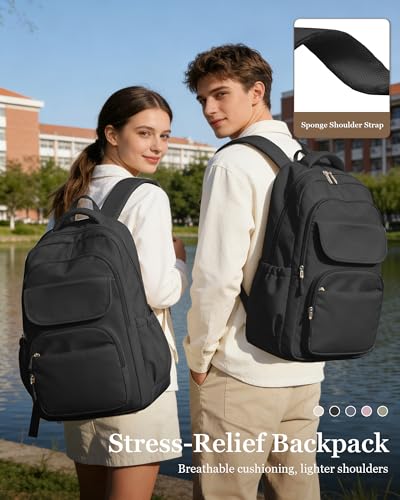 Black School Backpack for Women Men Cute Backpack for College Students Lightweight High School bag for Teens Girls Boys Waterproof Casual Daypacks Bookbag - color: B1-black