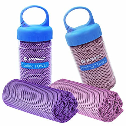 YQXCC 2 Pack Cooling Towels (47"x12"), Ice Cool Neck Towel, Soft Breathable Microfiber for Yoga, Golf, Gym, Running, Camping & Hot Weather - color: Purple/Pink