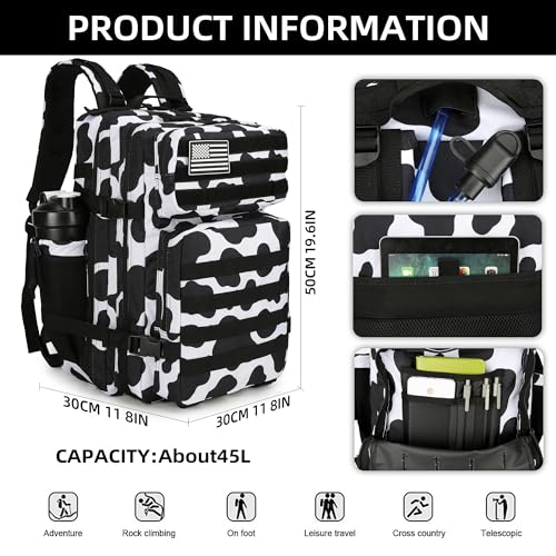 Lovelinks21 45L Tactical Assault Backpack 3 day assault pack with Molle Waterproof backpack Rucksack for Tactical Backpacks (Cow color) - color: Cow Color