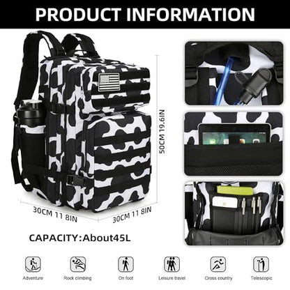Lovelinks21 45L Tactical Assault Backpack 3 day assault pack with Molle Waterproof backpack Rucksack for Tactical Backpacks (Cow color) - color: Cow Color
