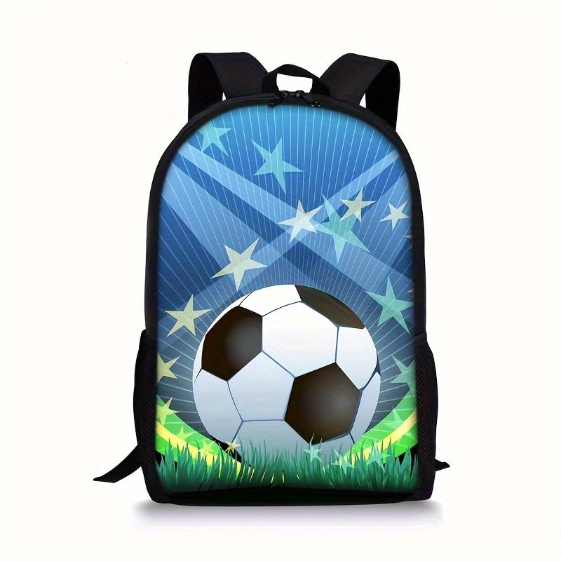 3PCS Soccer Backpack Set, 16" Lightweight Football Daypack, Soccer Ball Print Casual Laptop Backpack for Travel Camping Work (style-10) - color: Style-10