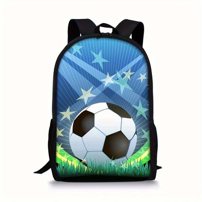 3PCS Soccer Backpack Set, 16" Lightweight Football Daypack, Soccer Ball Print Casual Laptop Backpack for Travel Camping Work (style-10) - color: Style-10