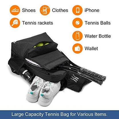 Sucipi Tennis Bag Professional Tennis Backpack for Men and Women Racket Bags Holds 2 Rackets with Ventilated Shoe Compartment - color: Black