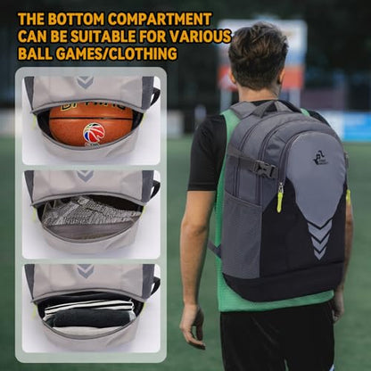 Bseash 35L Basketball Backpack, Large Sports Bag with Separate Ball compartment, for Basketball Soccer Volleyball Hiking Travel - color: Light Blue