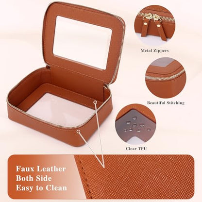 Clear Makeup Bag Set Travel Cosmetic Bag and Toiletry Bag Women's Purse Pouch Cosmetic Stroage Organizer Case with Zipper Car Essentials (Brown, M+Mini) - color: Brown, size: M+Mini