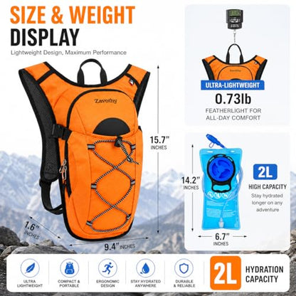 Zavothy Hydration Backpack with 2L Hydration Bladder Water Backpack for Hiking Hydration Pack for Running Cycling Hiking - color: Orange