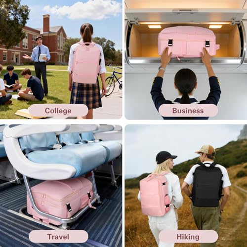 Carry On Backpack for Women & Men – Airline Approved Underseat Size, 15.6" Laptop Compartment, TSA-Friendly 180° Opening, Anti-Theft Business Travel Backpack with Trolley Sleeve(Pink, Medium) - color: Pink, size: Medium