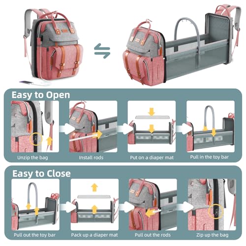 ISMGN Diaper Bag Backpack with Changing Station, Large Diaper Bag, Baby Bag with Changing Station, Pink Diaper Bag, Pinkgray - color: Upgrade Pink Grey
