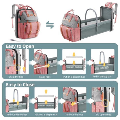 ISMGN Diaper Bag Backpack with Changing Station, Large Diaper Bag, Baby Bag with Changing Station, Pink Diaper Bag, Pinkgray - color: Upgrade Pink Grey