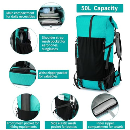 Hiking Backpack,40L to 50L Extra Large Capacity Hiking Bag,Internal Frame Camping Backpack,Upgraded X-PAC Lightweight Sport Daypack Travel Backpack Fit For Mountain Climbing Camping(Peacock Green) - color: Peacock Green
