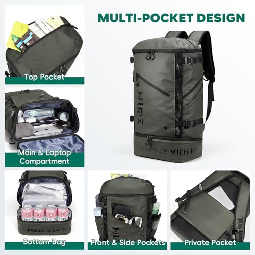 Camping Backpack with Lunch Compartment, Water Resistant Mens Backpack Insulated for Work, 17 inch Laptop Bag, Carry On Backpacks for Airplane Beach Travel, Green - color: Green