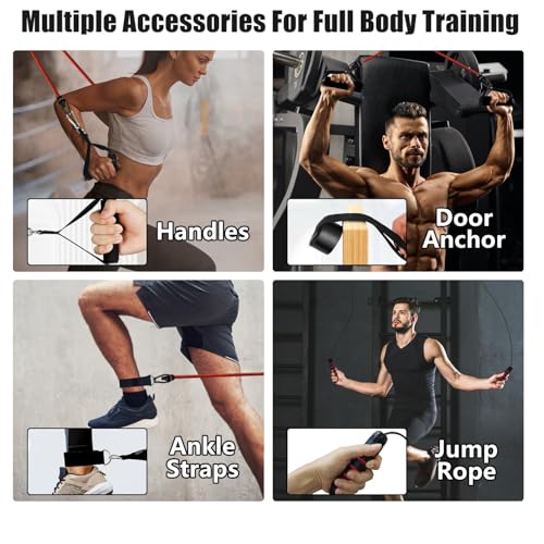 Multifunctional Push Up Board, Portable Push Up Bar with 15 Fitness Accessories and Pilates Bar Resistance Band, Stable Workout Board with Roller Wheel for Home Gym