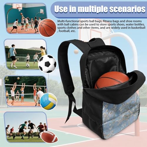 Basketball Backpack With Separate Ball Compartment And Shoes Fit Basketball Volleyball Football - color: Almond Blossom Blue