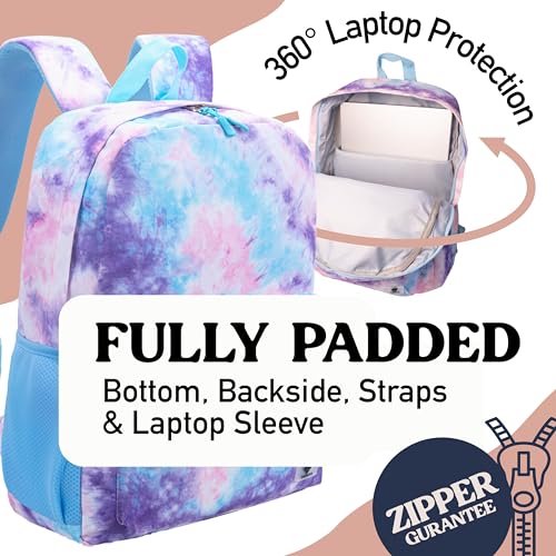 Fenrici Tie Dye Backpack for Girls, Teens, Girls' Backpack for School, Kids' Bookbags with Padded Laptop Compartment, Tie Dye, Pink, Pastel, 17 Inch - color: Pink Tie Dye