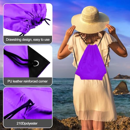 KUUQA 12 Pcs Drawstring Backpack Bags Sport Gym Sack Cinch Bags Bulk for School Traveling and Storage (Purple) - color: Purple