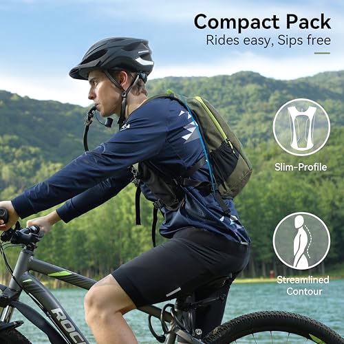 MARCHWAY Lightweight Hydration Backpack with Vest Style Straps & 2.5L TPU Water Bladder, Versatile Sleek Multi-Pocket Pack for Hiking, Cycling, Running, Backpacking, Travel - color: Green