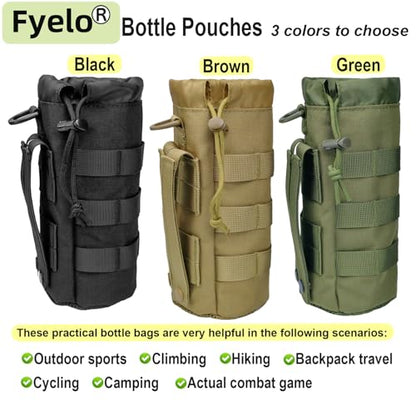 Tactical MOLLE Bottle Pouch Bag, Travel/Sprots Molle Water Bottle Holder with Drawstring Open Top and Mesh Bottom - color: Brown