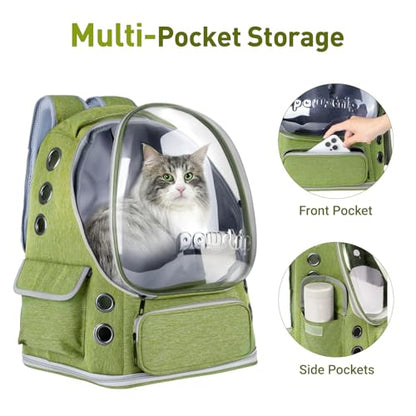 Cat Backpack Carrier with Large Space Bubble Window, Airline Approved Breathable Pet Carrier for Small Dogs Cats up to 15lbs, Foldable for Travel Hiking & Outdoor Use - color: Green