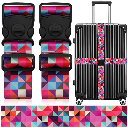 2 Pack Luggage Straps for Suitcases, Adjustable Travel Belt with Double Lock and Quick Release Buckle, Heavy Duty Nylon Bag Packing Strap, Bright Identifiers Business Travel Accessories-Colorful Block - color: 24020 Colorful Block