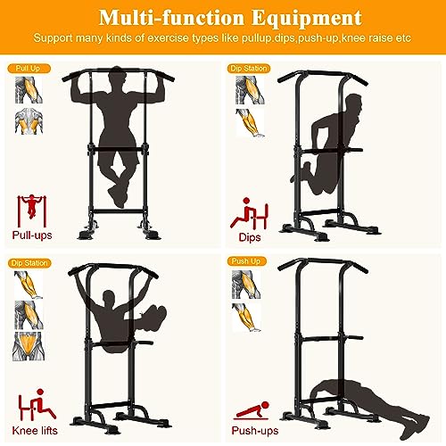 DlandHome Power Tower Pull Up Dip Station Multi-Function Fitness Equipment for Strength Training Adjustable Height Dip Stand for Home Gym - color: Black