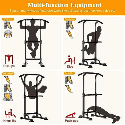 DlandHome Power Tower Pull Up Dip Station Multi-Function Fitness Equipment for Strength Training Adjustable Height Dip Stand for Home Gym - color: Black