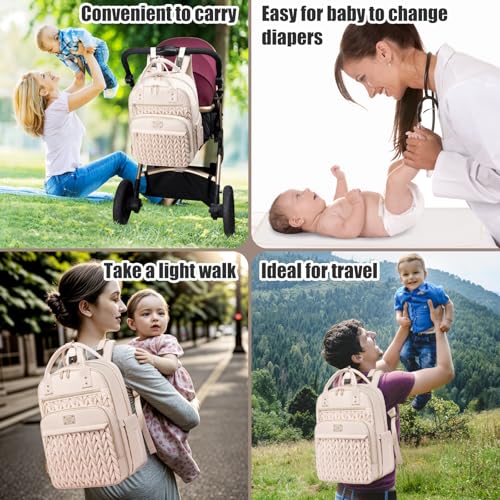 Tealari Diaper Bag Backpack,Stylish Baby Diaper Bag,Waterproof Travel Diaper Backpacks Baby Bags with Changing Pad,Stroller Straps,Insulated Pockets (Beige) - color: Beige