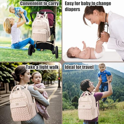 Tealari Diaper Bag Backpack,Stylish Baby Diaper Bag,Waterproof Travel Diaper Backpacks Baby Bags with Changing Pad,Stroller Straps,Insulated Pockets (Beige) - color: Beige