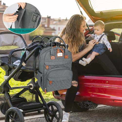 LANDICI Diaper Bag Backpack, Multifunction Baby Diaper Bags with Changing Pad, Stroller Straps & Pacifier Case, Travel Essentials Back Pack for Mom Dad Boy Girl, Large Capacity, Waterproof, Grey - color: Grey