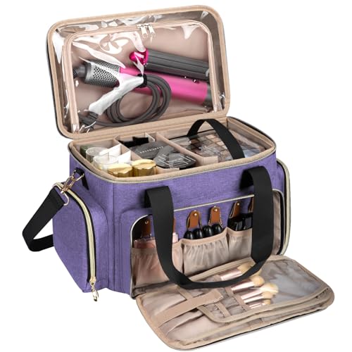 GDNasist Large Makeup Bag, Portable Travel Makeup Bag Organizer for Women Girls with 2 Removable Pouches & Detachable Dividers, Cosmetic Travel Bag, Toiletry Bag for Makeup and Hair Supplies, Purple - color: Purple