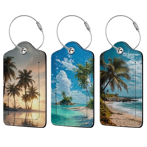 Coconut Tree Luggage Tag Tropical Palm Beach 3 Pack Travel Cruise Luggage Tags for Suitcases, Suitcase Tags Identifiers Bag with Privacy Flap, Baggage Name Tag for Women Men Handbag School Bag - color: Coconut Palm Tree