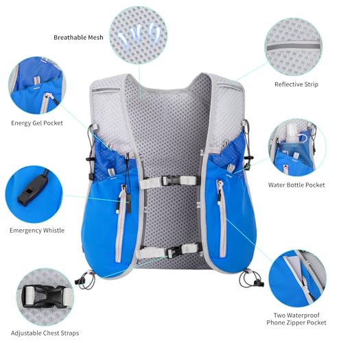Hydration Running Vest for Women Men,Lightweight Breathable Reflective Hydration Pack with 500ml Water Bottle,Hydration Vest Pack Backpack for Hiking,Camping,Trail Running,Cycling,Race,Marathon - color: 673RV-Blue