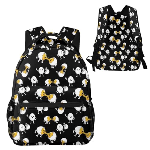 Lightweight Commuter Backpack Funny Egg Print Black, Casual Laptop Daypack with Multi Pockets for Work, Trips and Daily Commute - color: Pattern (744)