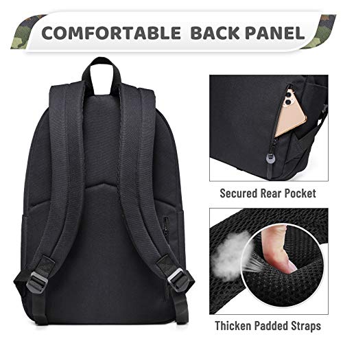VASCHY School Backpack, Water Resistant Lightweight Casual Backpack for Men Women with Padded Laptop Sleeve Black & Camo - color: Black & Camo
