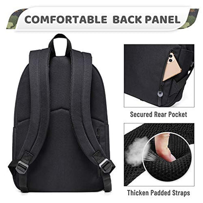 VASCHY School Backpack, Water Resistant Lightweight Casual Backpack for Men Women with Padded Laptop Sleeve Black & Camo - color: Black & Camo